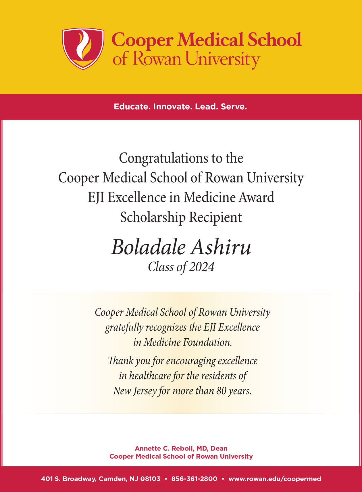 Cooper Medical School of Rowan University advertisement