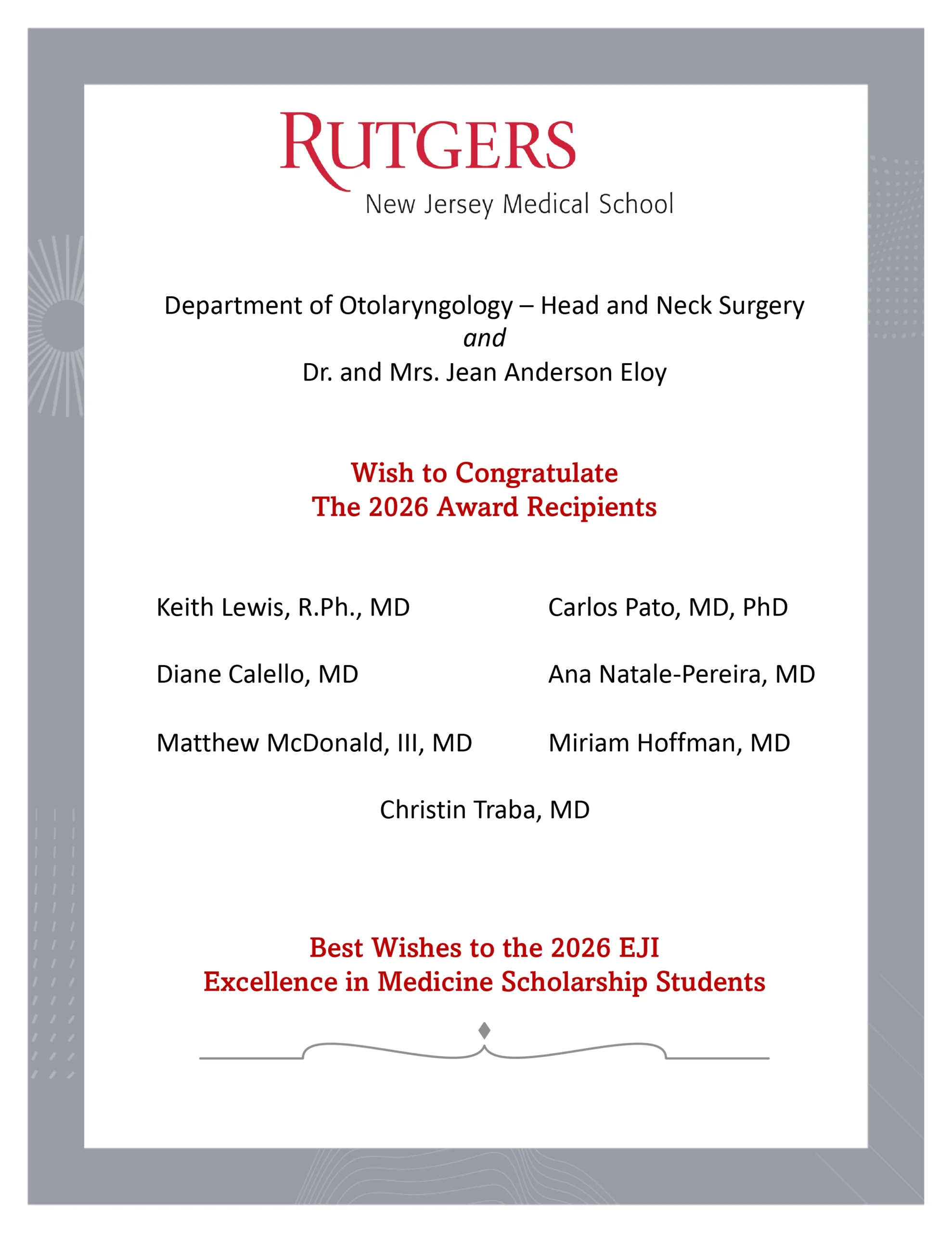 Rutgers New Jersey Medical School Department of Otolaryngology and Dr. Jean Anderson Eloy advertisement